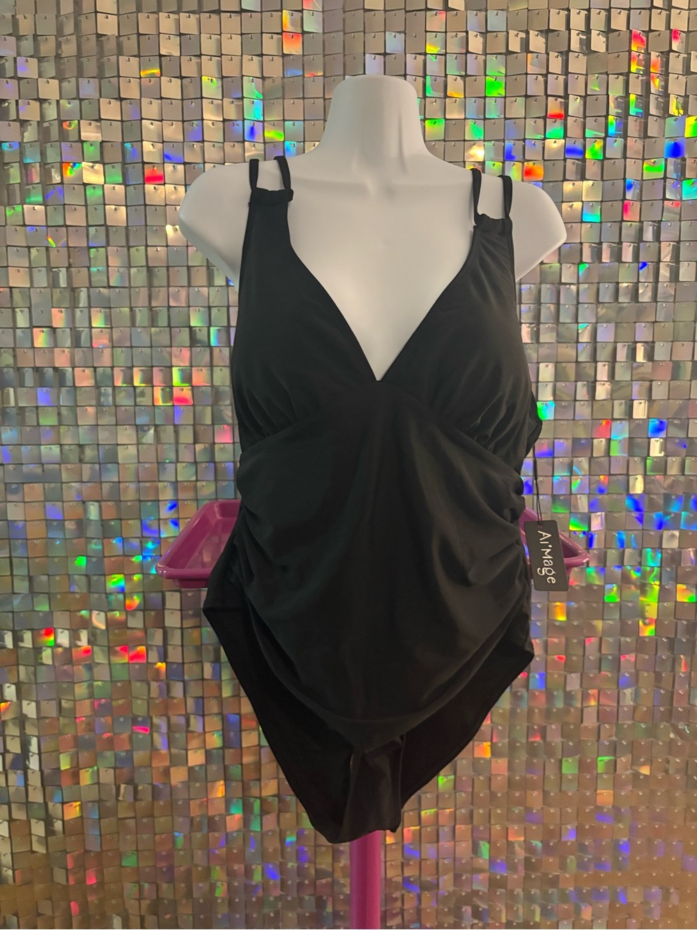 Black One-Piece Swimsuit - V-Neck Tummy Control
